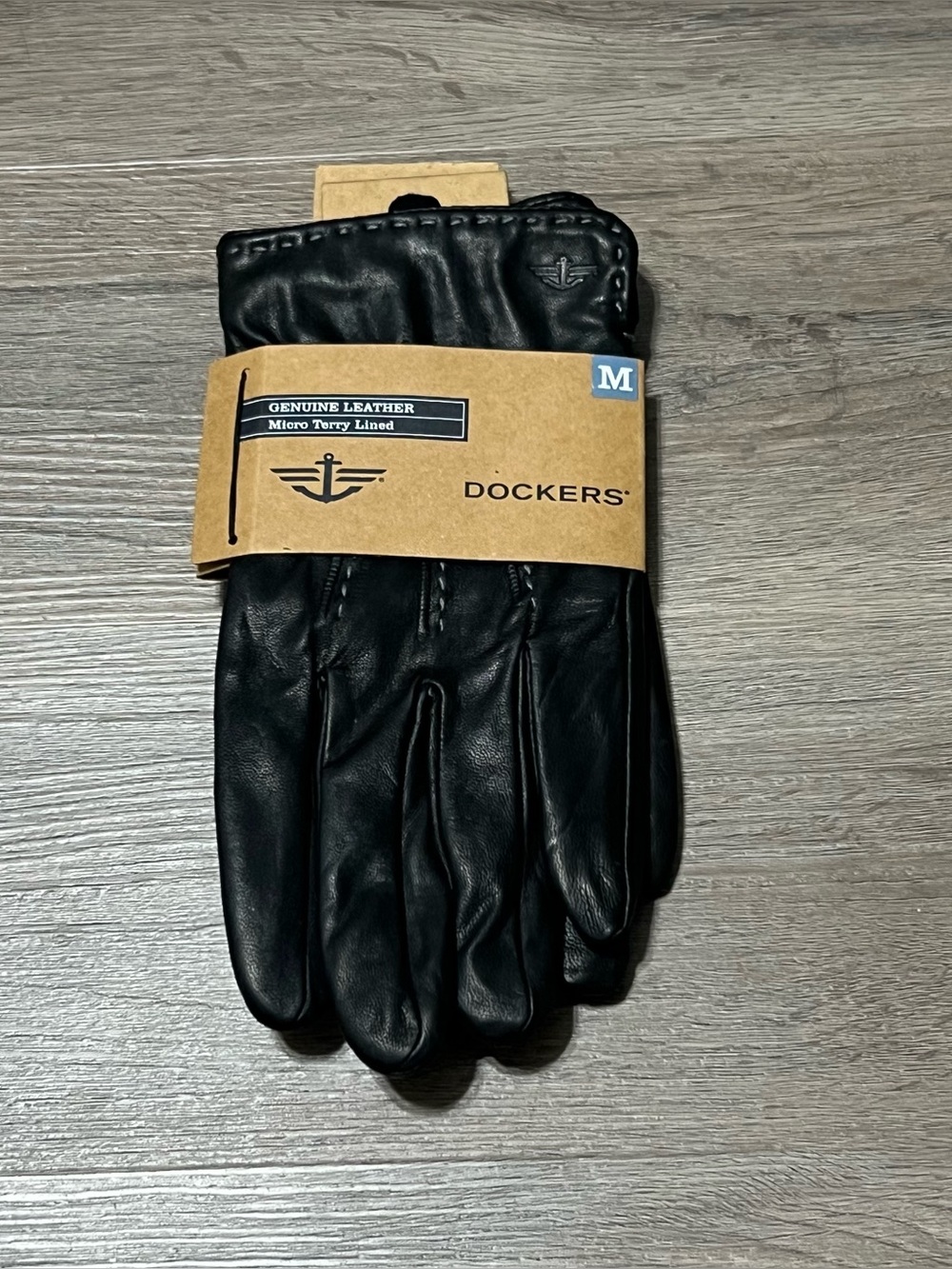 Dockers Men's Medium Leather Gloves Black Soft Micro Terry Lined NWT